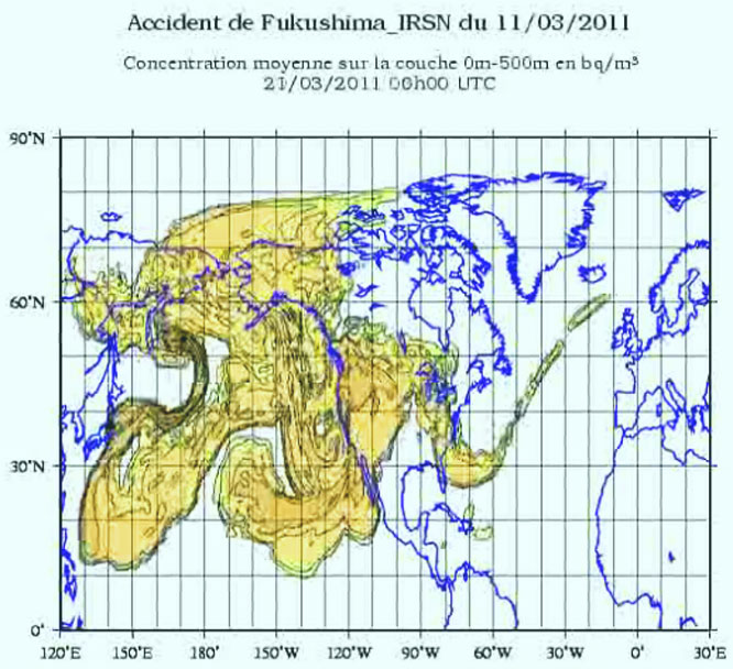 Ausbreitung Radioaktivität Fukushima März 2011