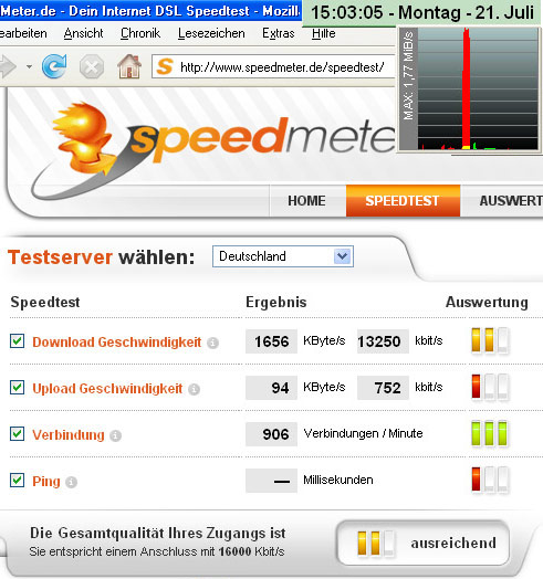 Speed Test freenet Doppel-Flat 16000