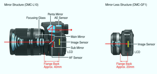 Vergleich DSLR (Spiegelreflex)- und Micro Four Thirds-Camera